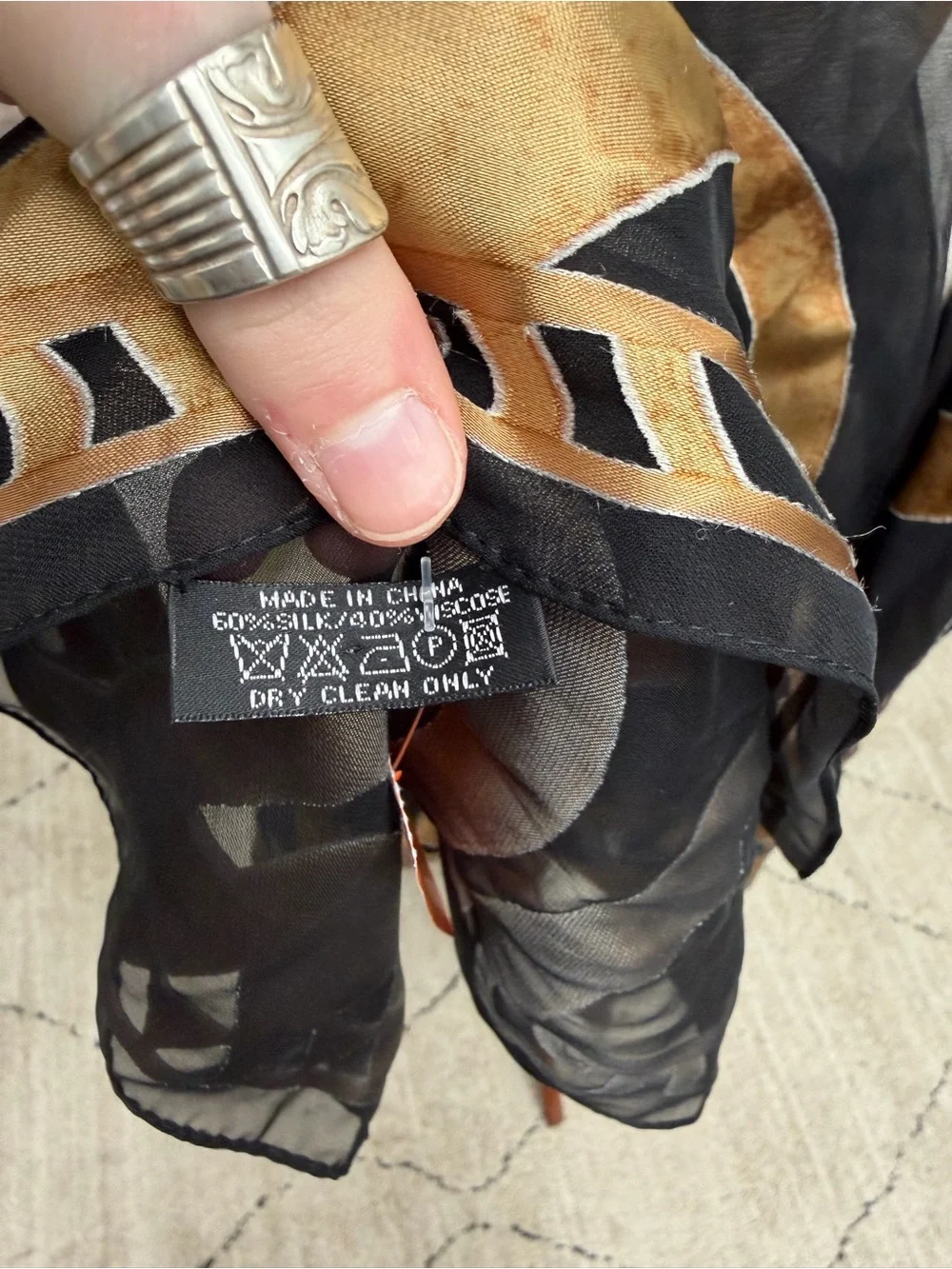 Black/Gold Abstract Patter Silk Scarf